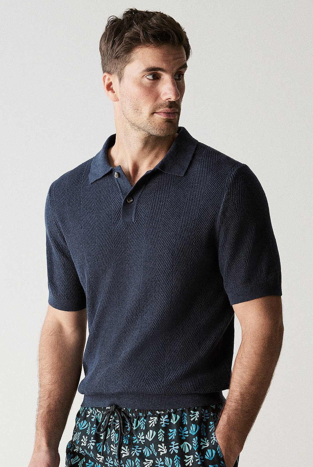 Linen Cotton Textured Stitch Polo