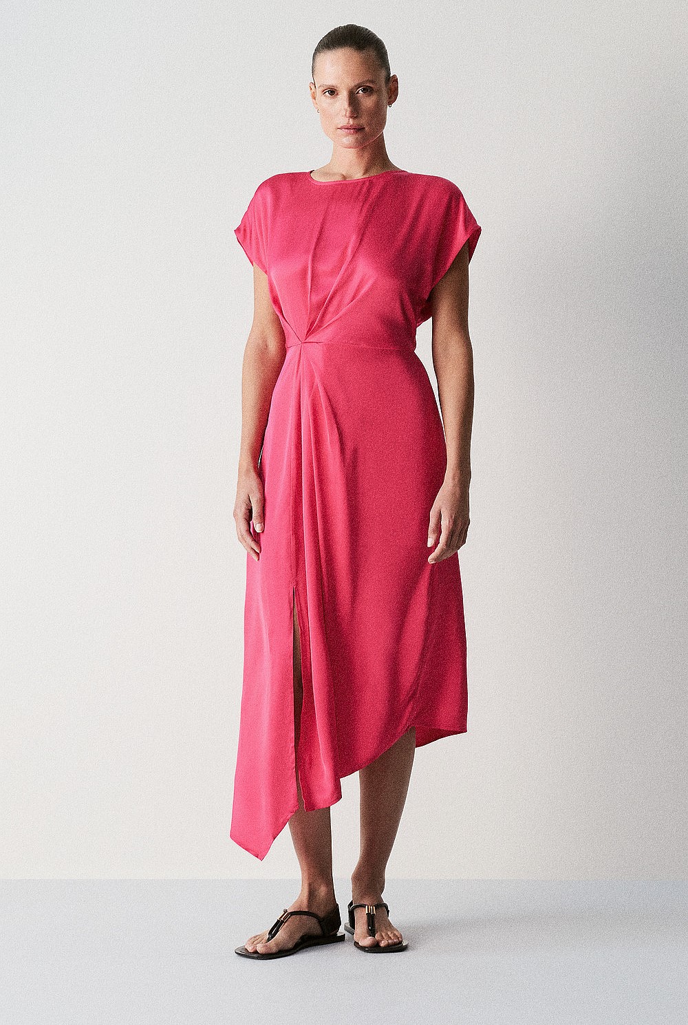 Satin Asymmetric Hem Dress