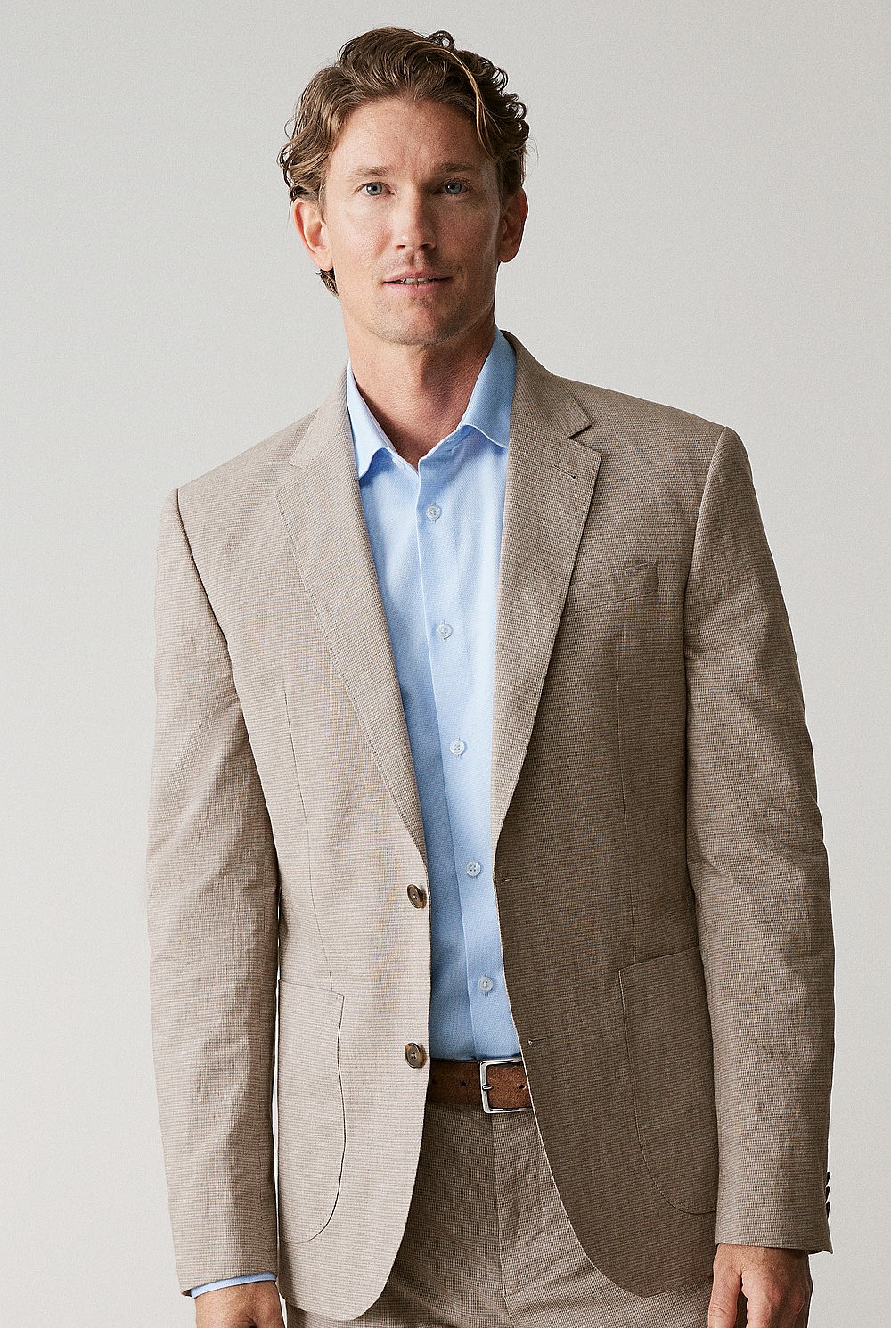 Tailored Fit Italian Cotton Linen Check Blazer