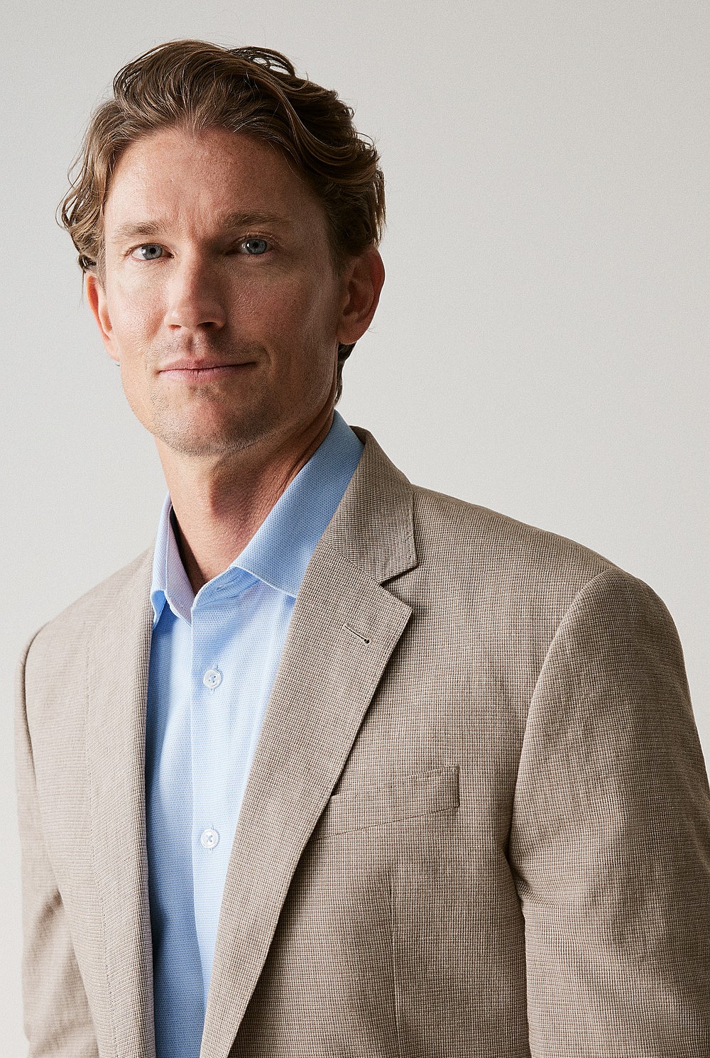 Tailored Fit Italian Cotton Linen Check Blazer