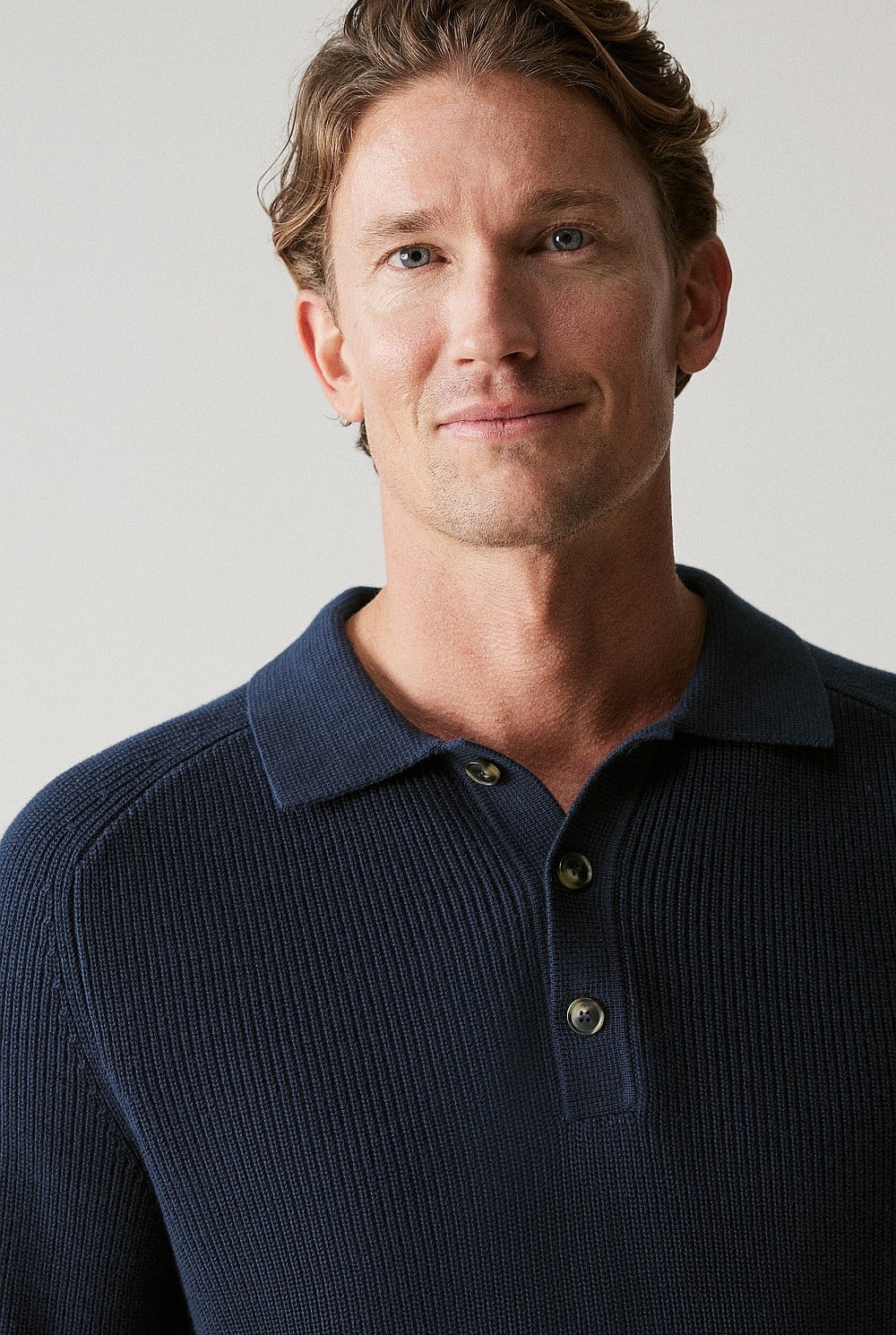 Cotton Rib Knit Long Sleeve Polo