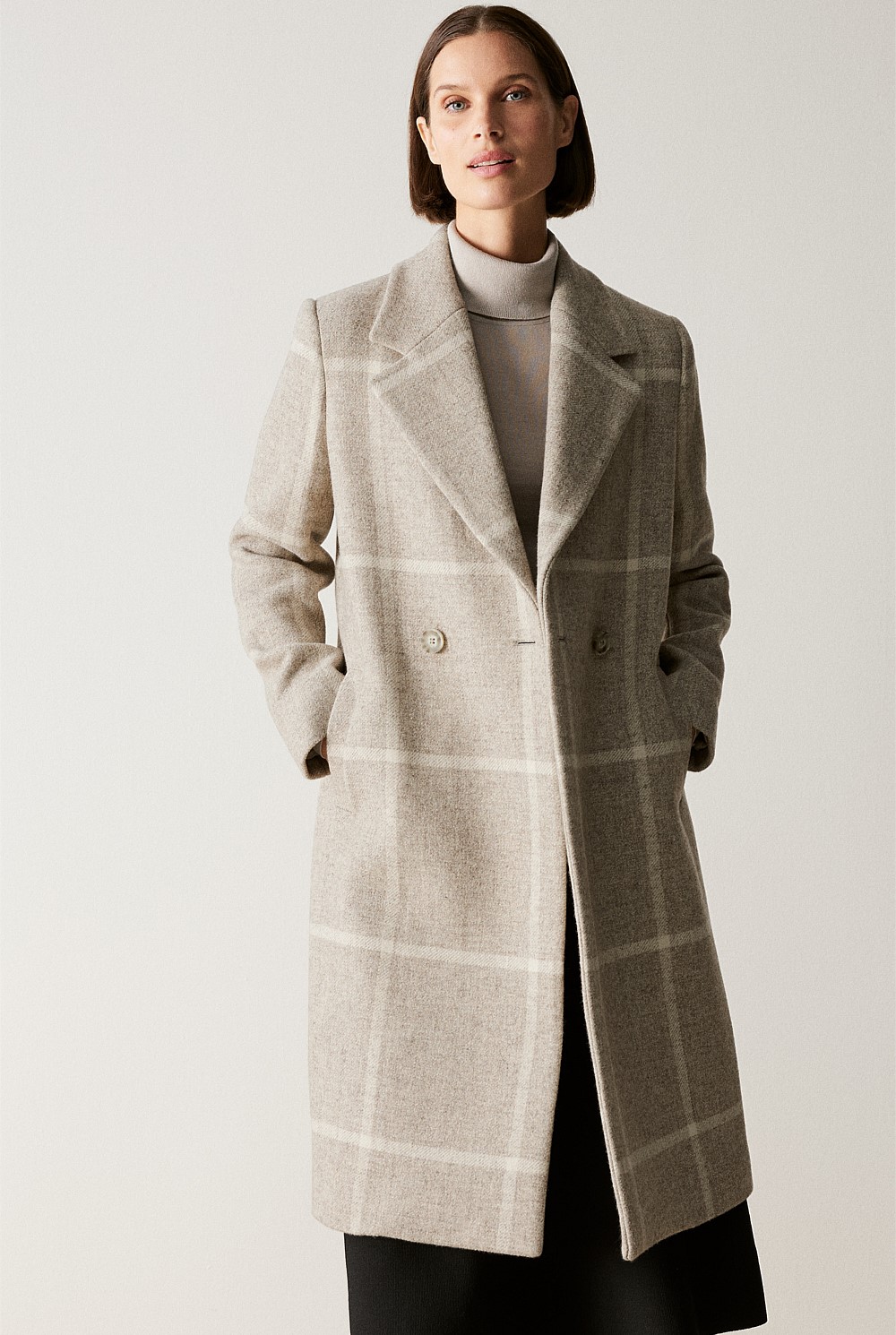 Undyed Wool Blend Check Car Coat