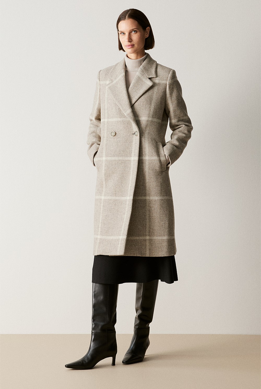 Undyed Wool Blend Check Car Coat