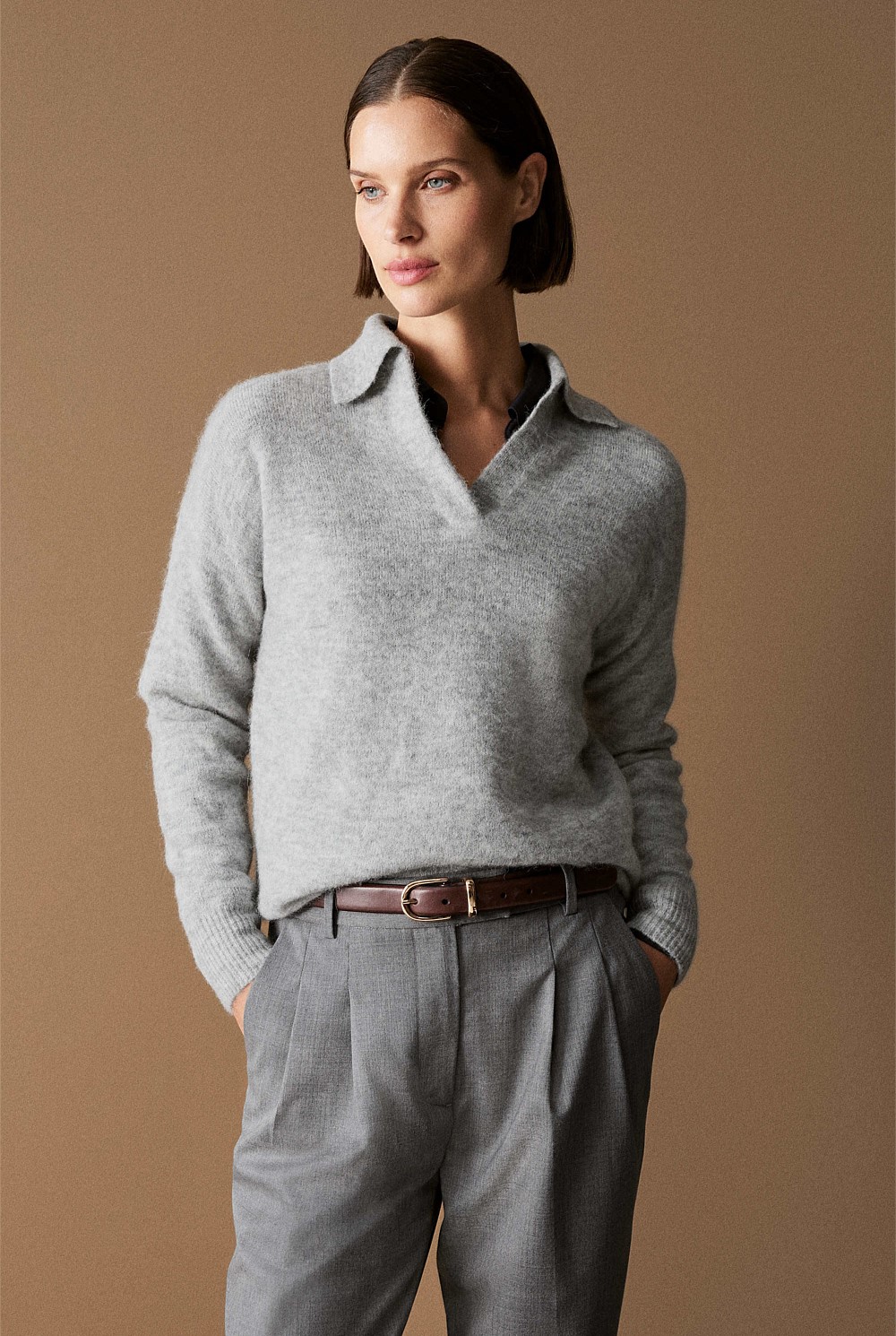 Alpaca Merino Blend Relaxed Polo Knit