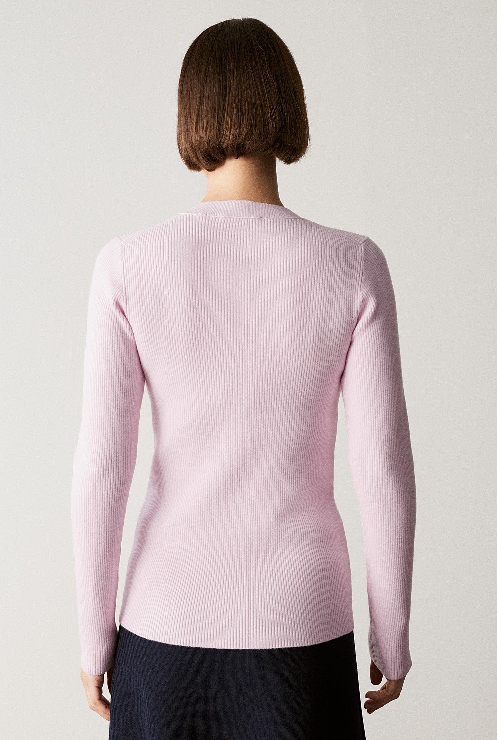 Wool Cotton Blend Rib Button Front Knit