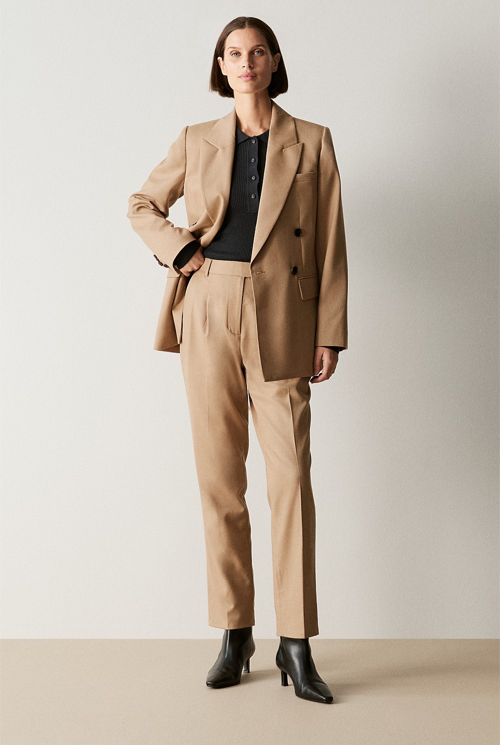 Yarn Dyed Stretch Wool Pleat Front Pant