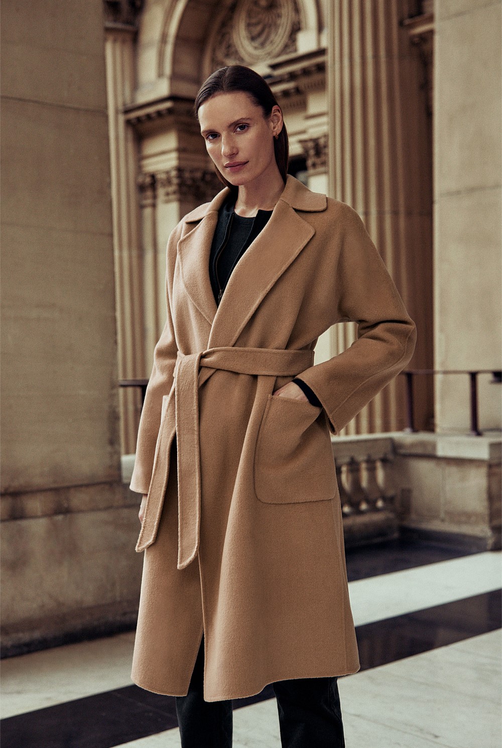 Double Faced Wool Belted Wrap Coat