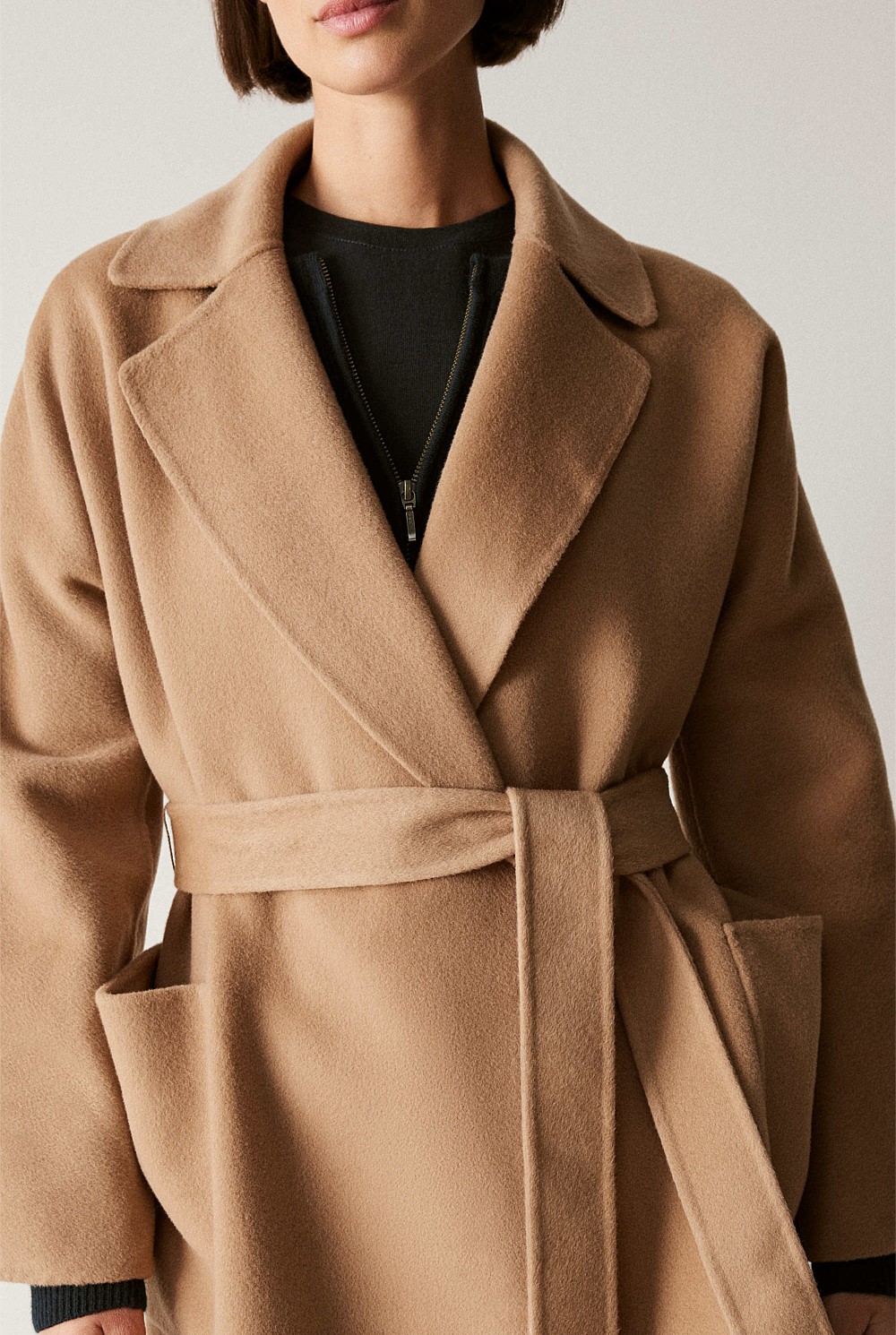 Double Faced Wool Belted Wrap Coat