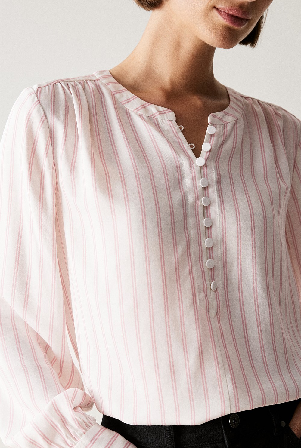 Modal Stripe Yoke Detail Blouse