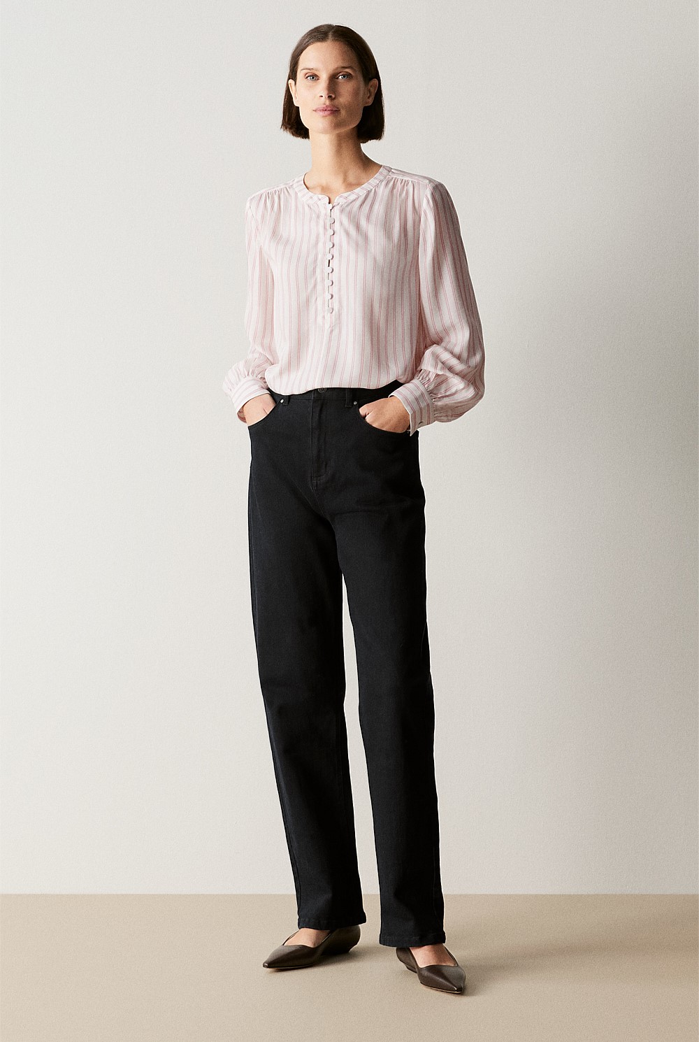 Modal Stripe Yoke Detail Blouse