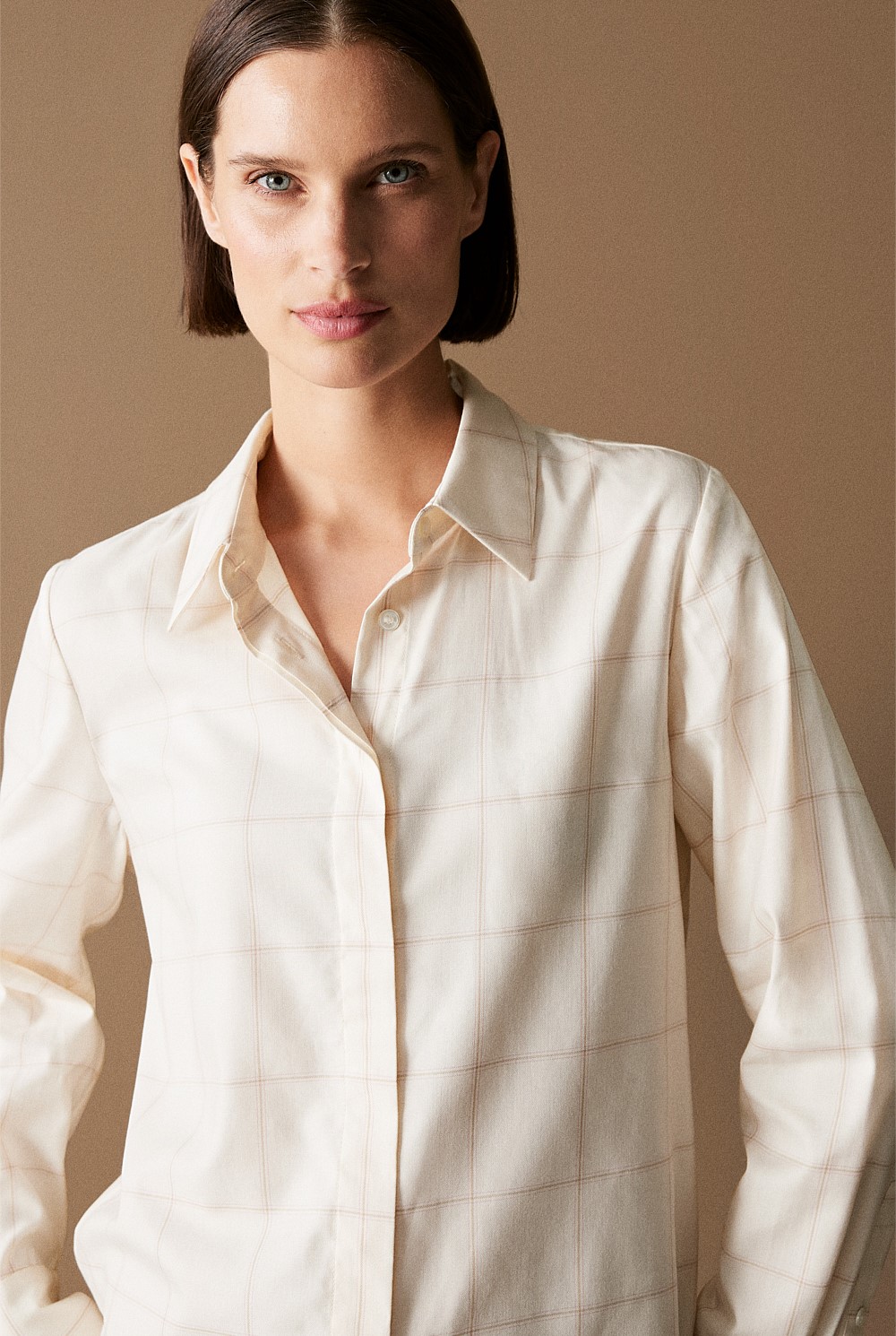 Cotton Modal Windowpane Check Shirt