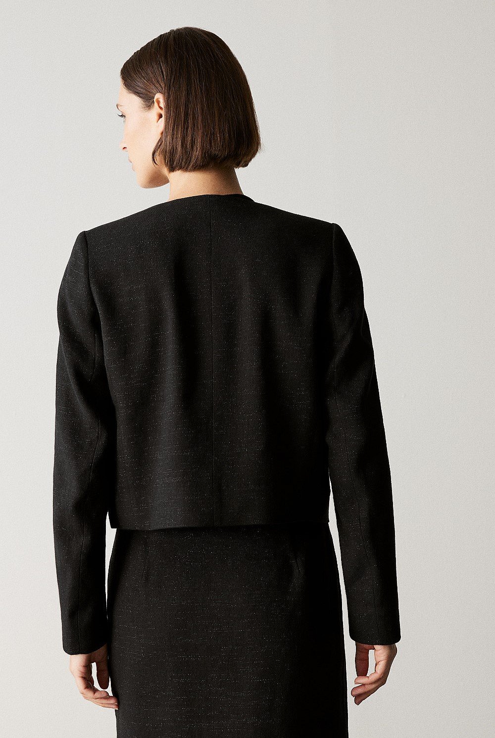 Linen Blend Metallic Cropped Jacket