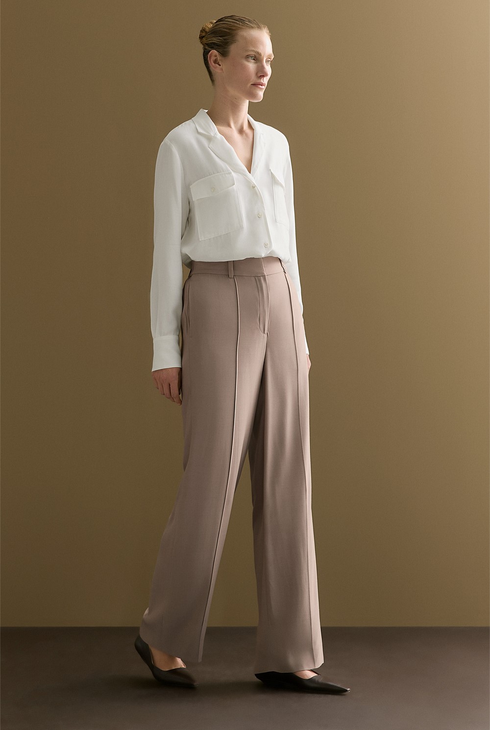 Pintuck Detail Wide Leg Pant