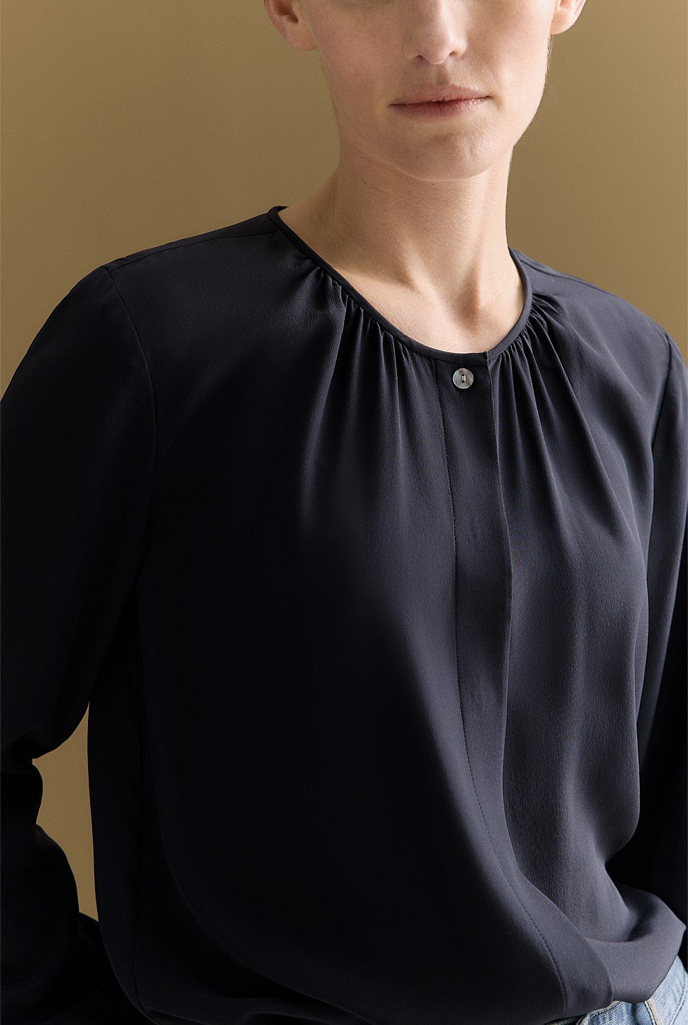 Silk Collarless Shirt