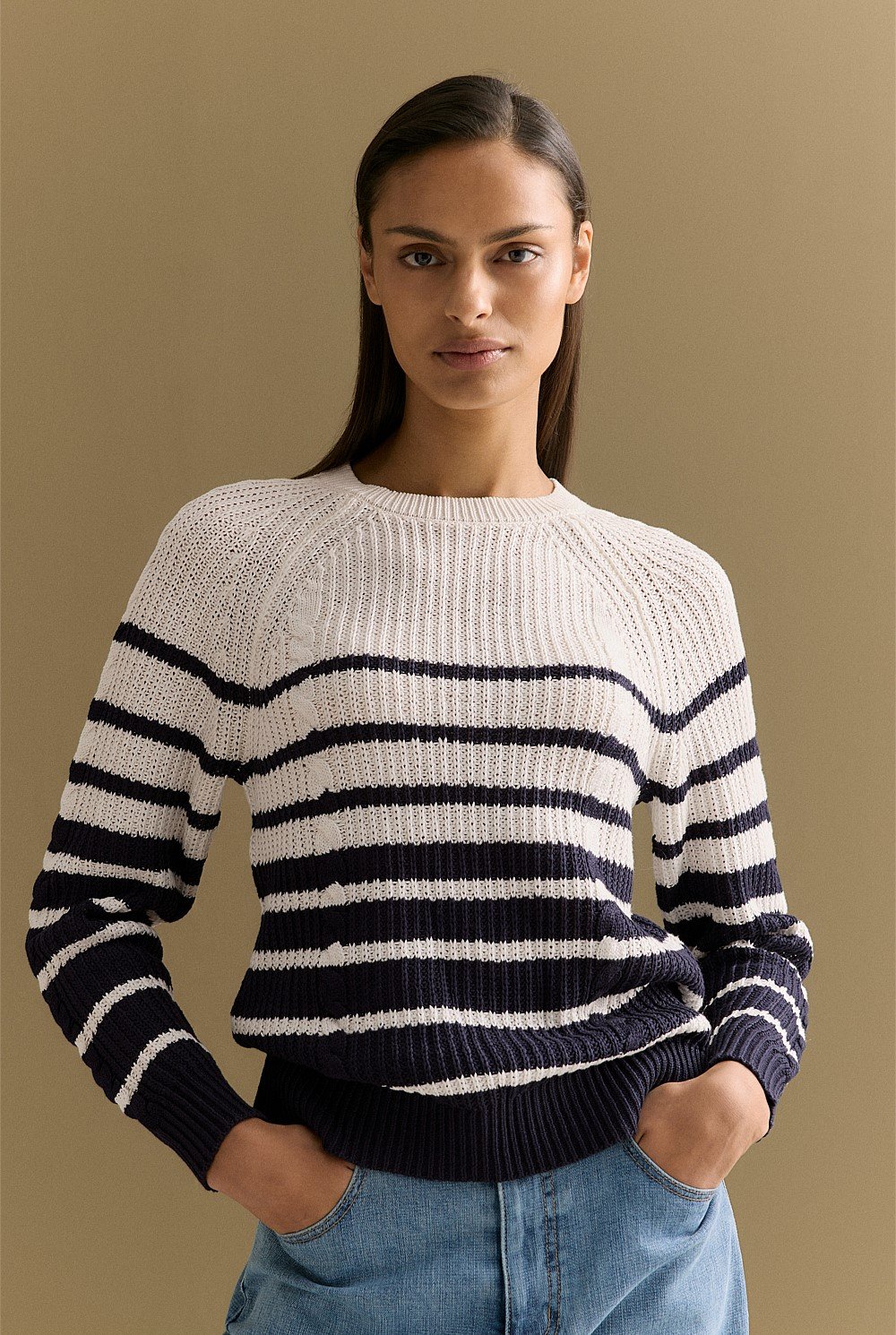 Mercerised Cotton Striped Cable Knit