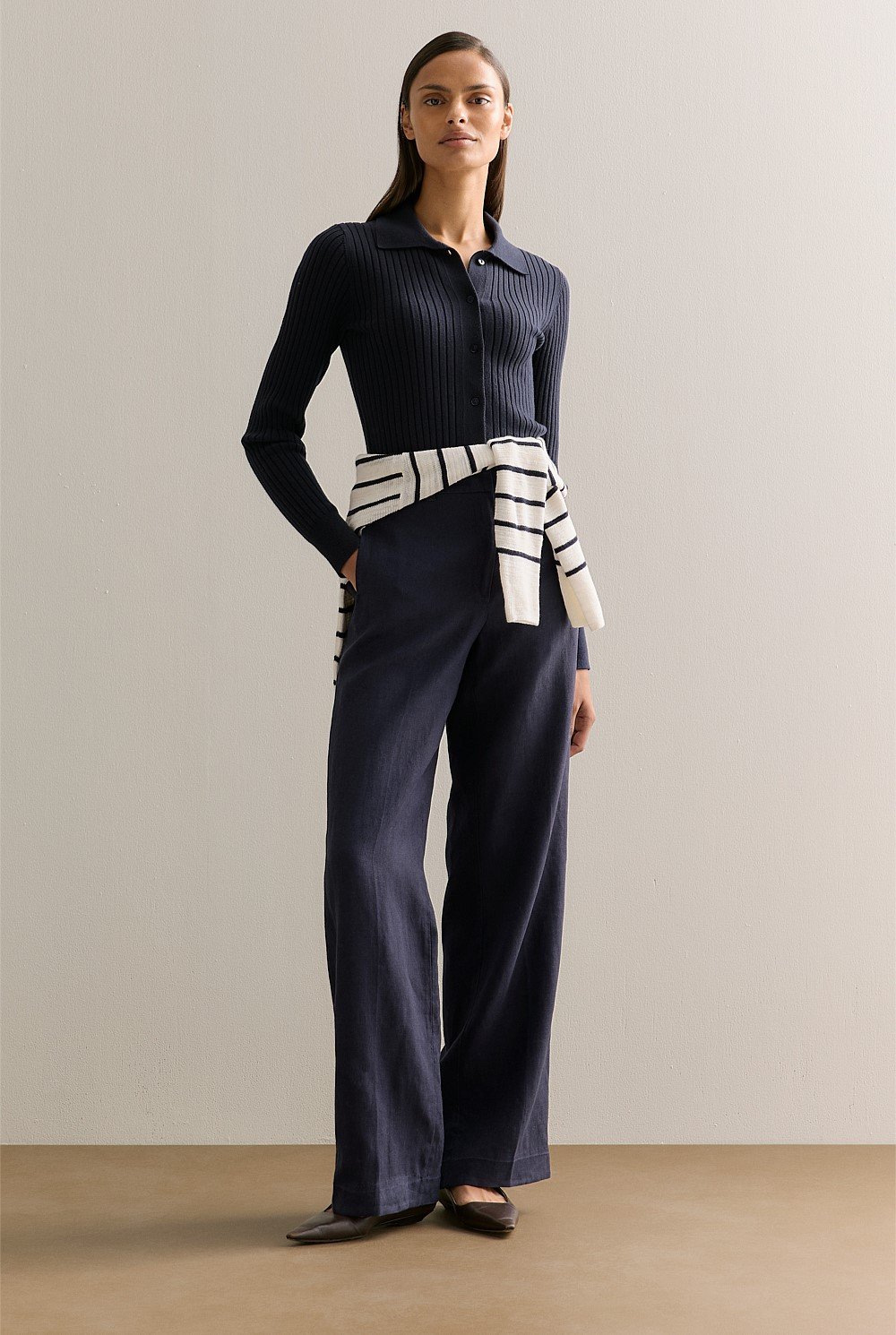 Cotton Cashmere Blend Long Sleeved Knit Shirt