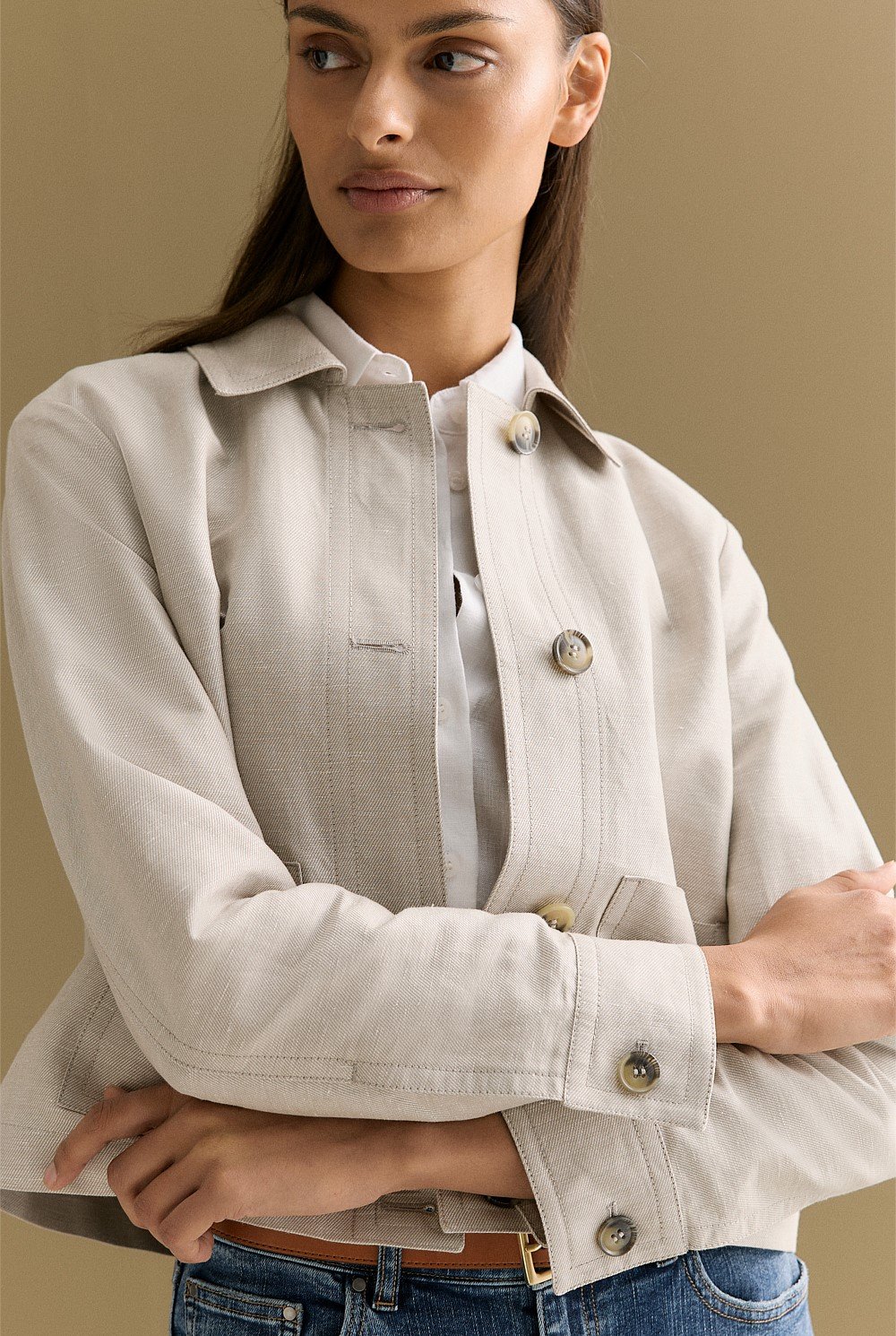 Linen Cotton Twill Button Through Jacket