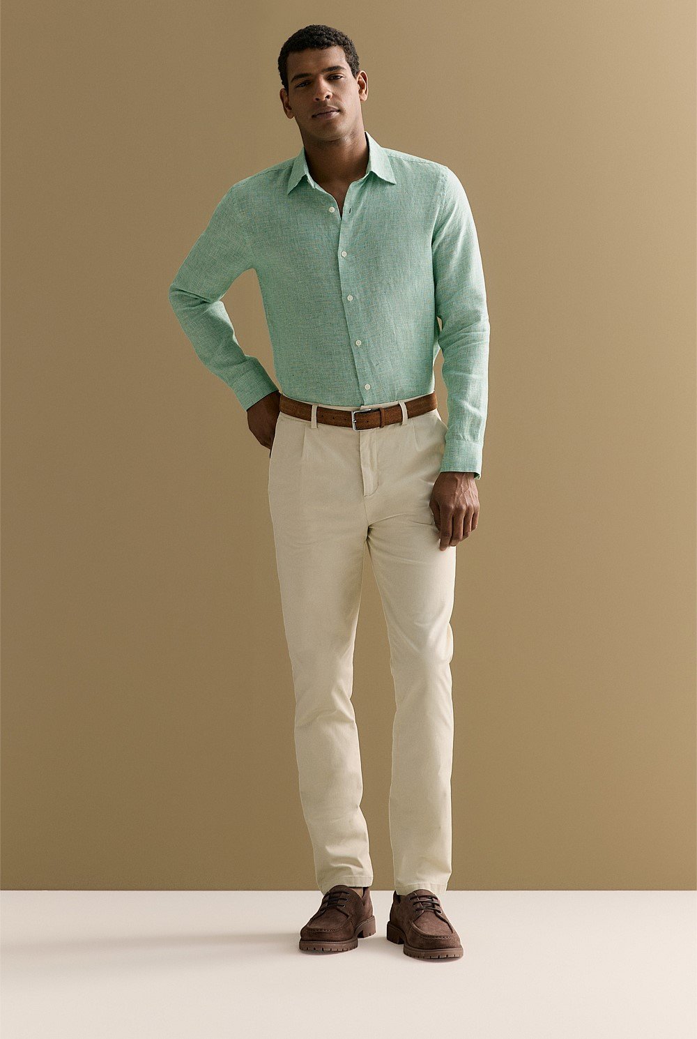 Tailored Fit Basketweave Linen Shirt