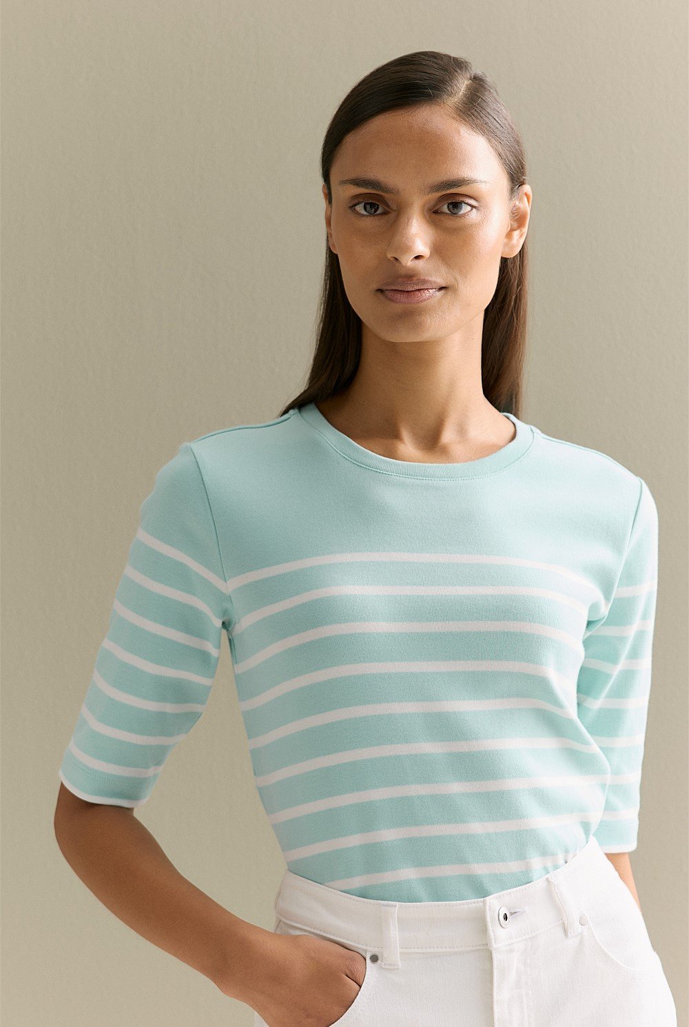 Australian Cotton Breton Stripe Half Sleeve T-shirt