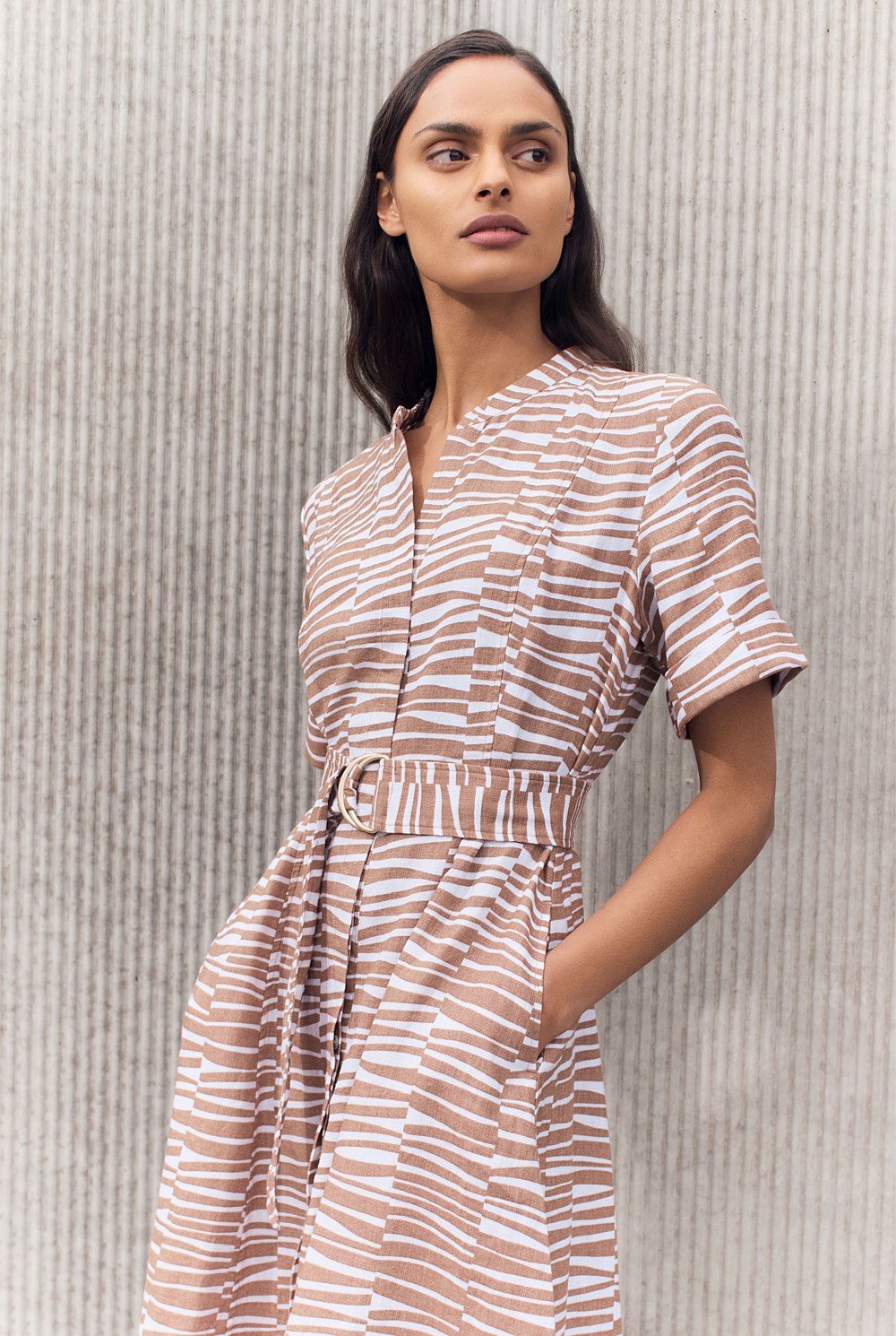 Linen Abstract Geo Print Shirt Dress