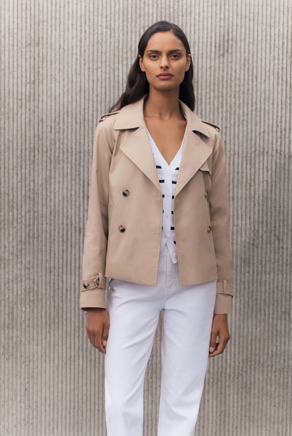 Cotton Twill Cropped Trench Coat