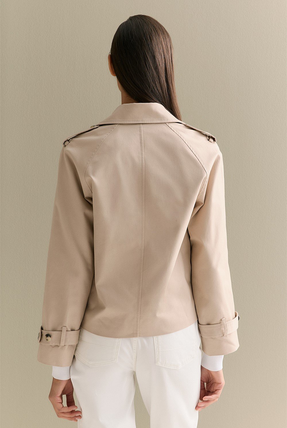 Cotton Twill Cropped Trench Coat