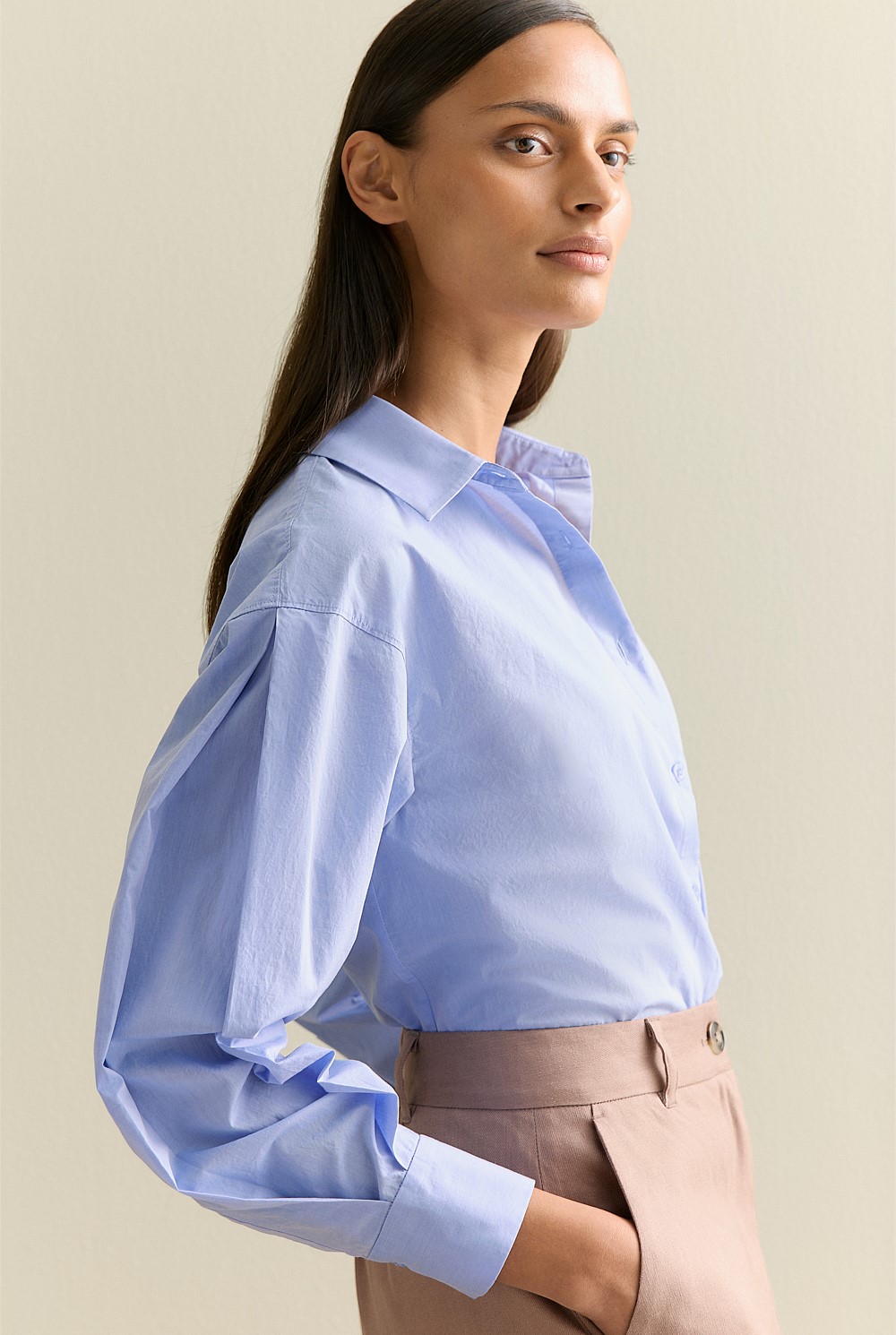 Yarn Dyed Cotton Pleat Sleeve Shirt