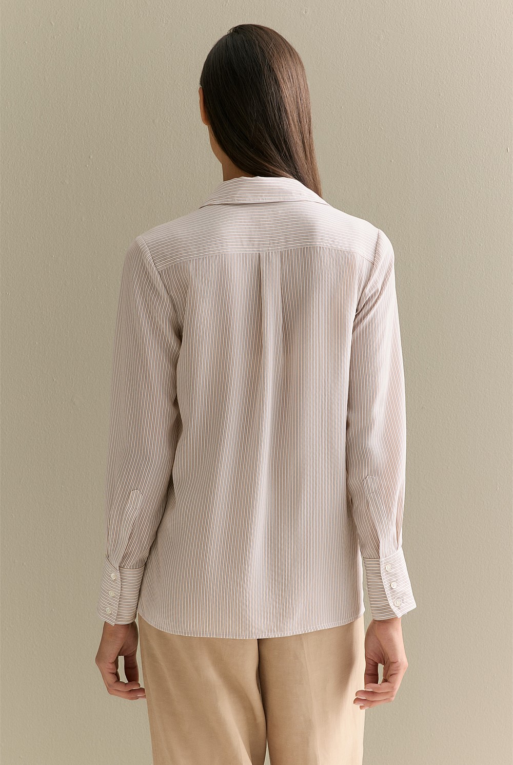 Silk Fine Stripe Pocket Detail Shirt