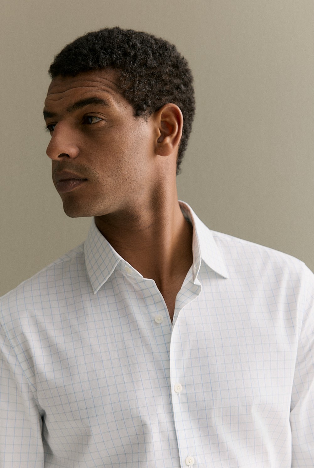 Tailored Fit Cotton Poplin Windowpane Check Shirt