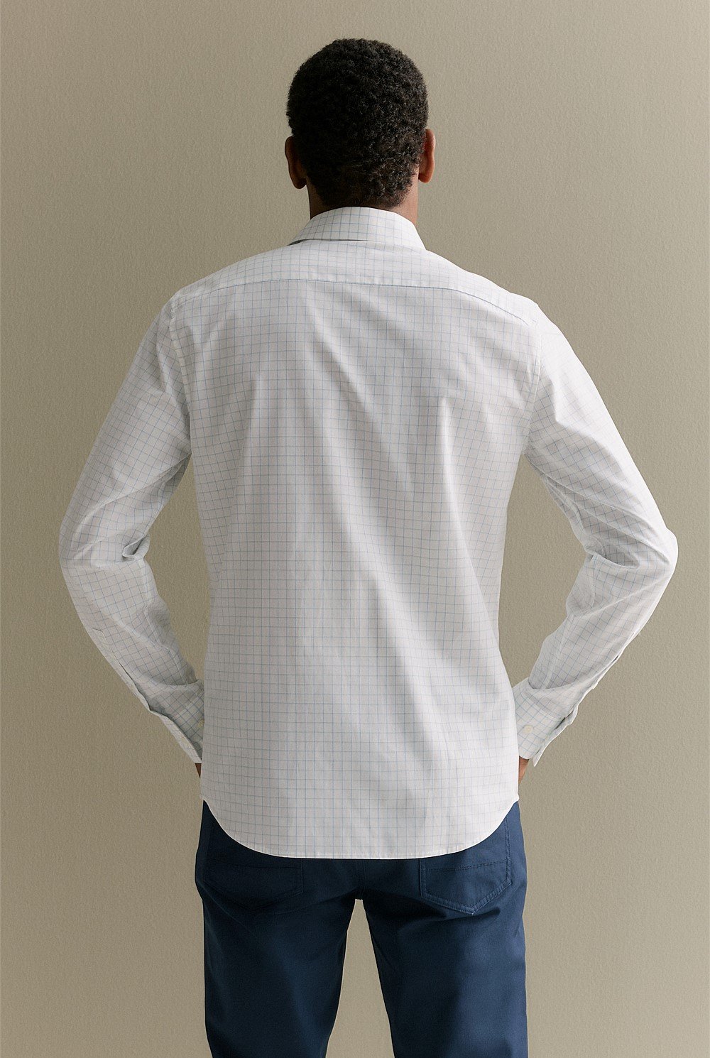 Tailored Fit Cotton Poplin Windowpane Check Shirt