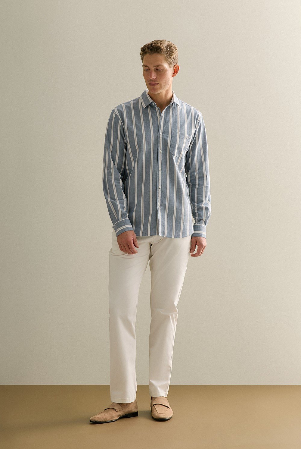 Regular Fit Stripe Monogram Oxford Shirt