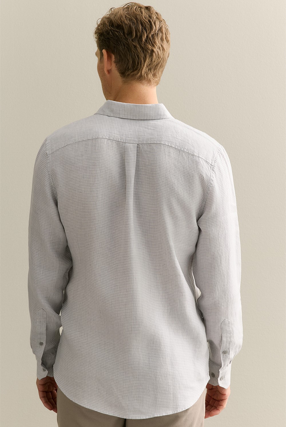 Regular Fit Yarn Dyed Linen Puppytooth Shirt