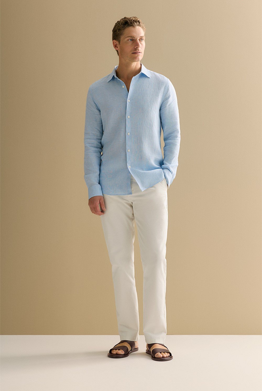 Tailored Fit Yarn Dyed Linen Textured Shirt