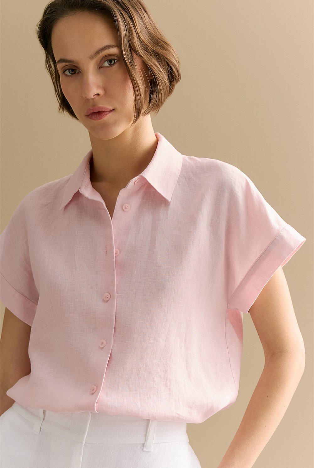 Linen Relaxed Cap Sleeve Shirt