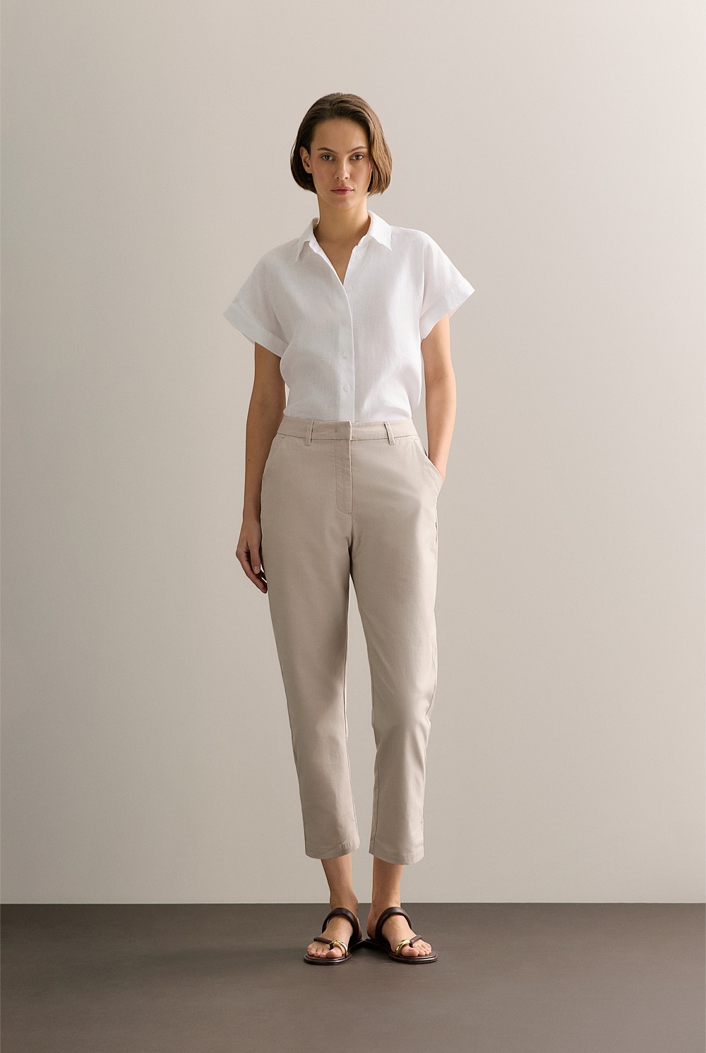 Yarn Dyed Stretch Cotton Twill Capri Pant