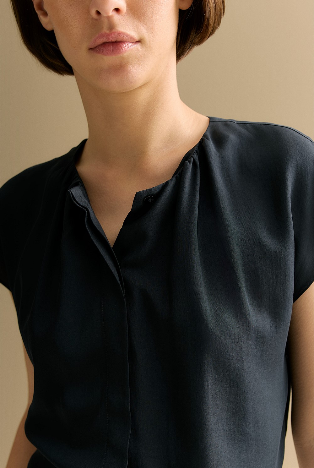 Modal Gather Detail Cap Sleeve Blouse