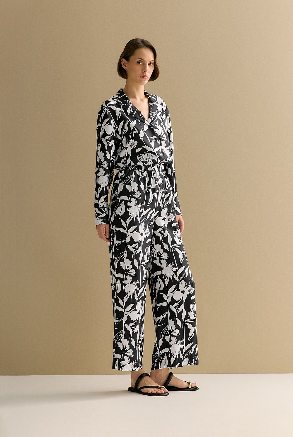 Silk Twill Floral Pull On Pant