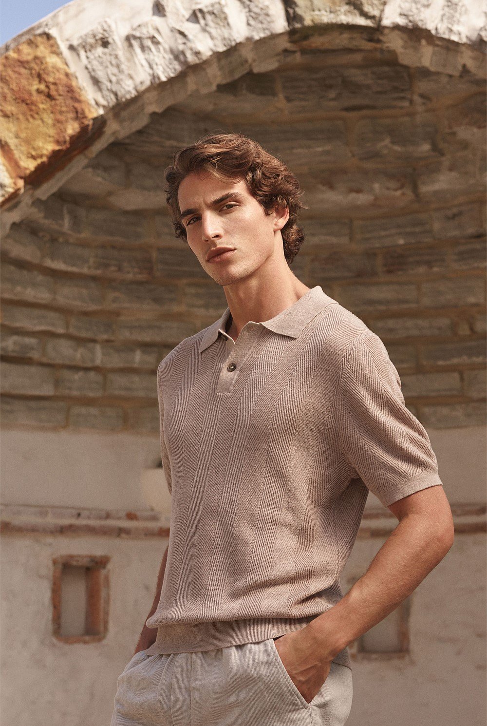 Linen Cotton Textured Stitch Polo