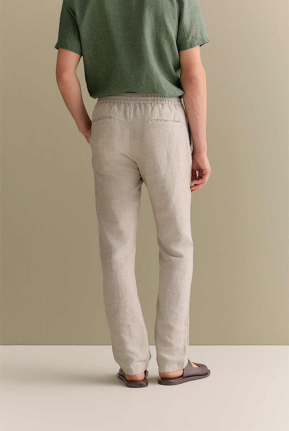 Yarn Dyed Linen Cotton Pull On Pant