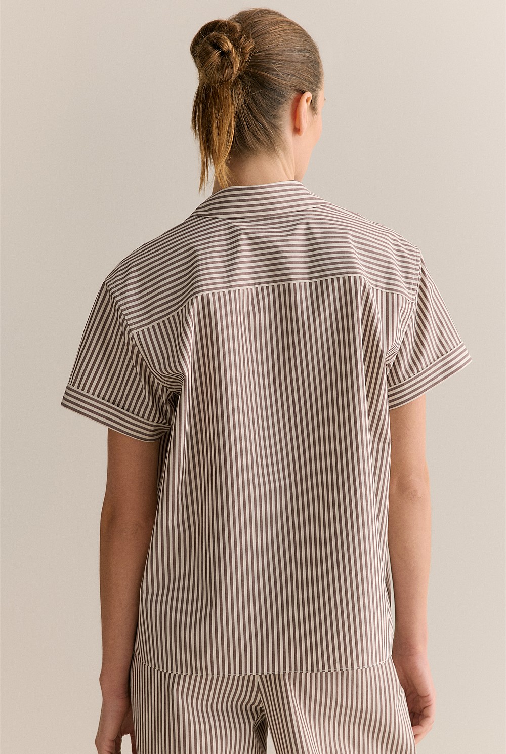 Cotton Poplin Stripe Tie Front Shirt