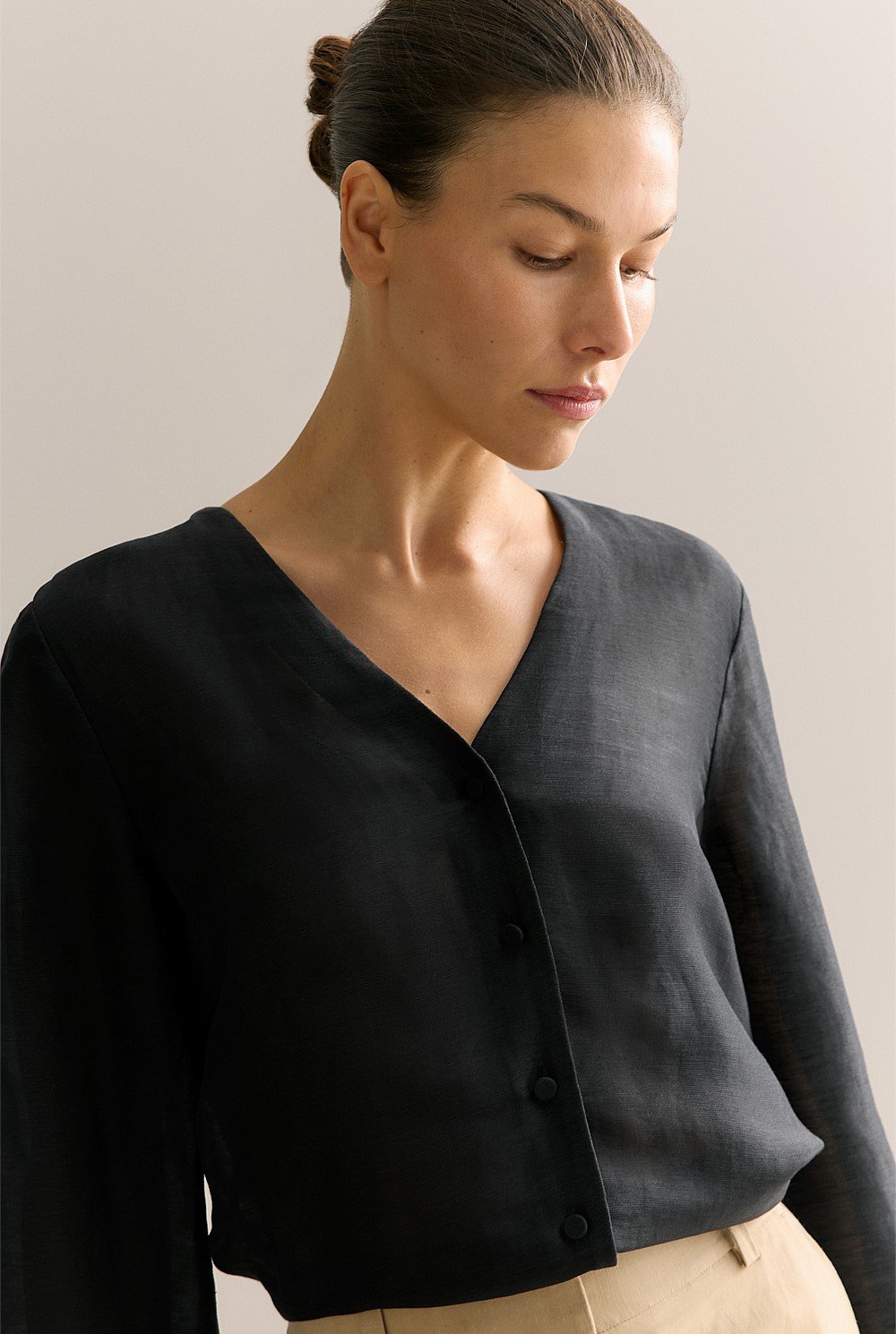 Linen Silk V Neck Blouse