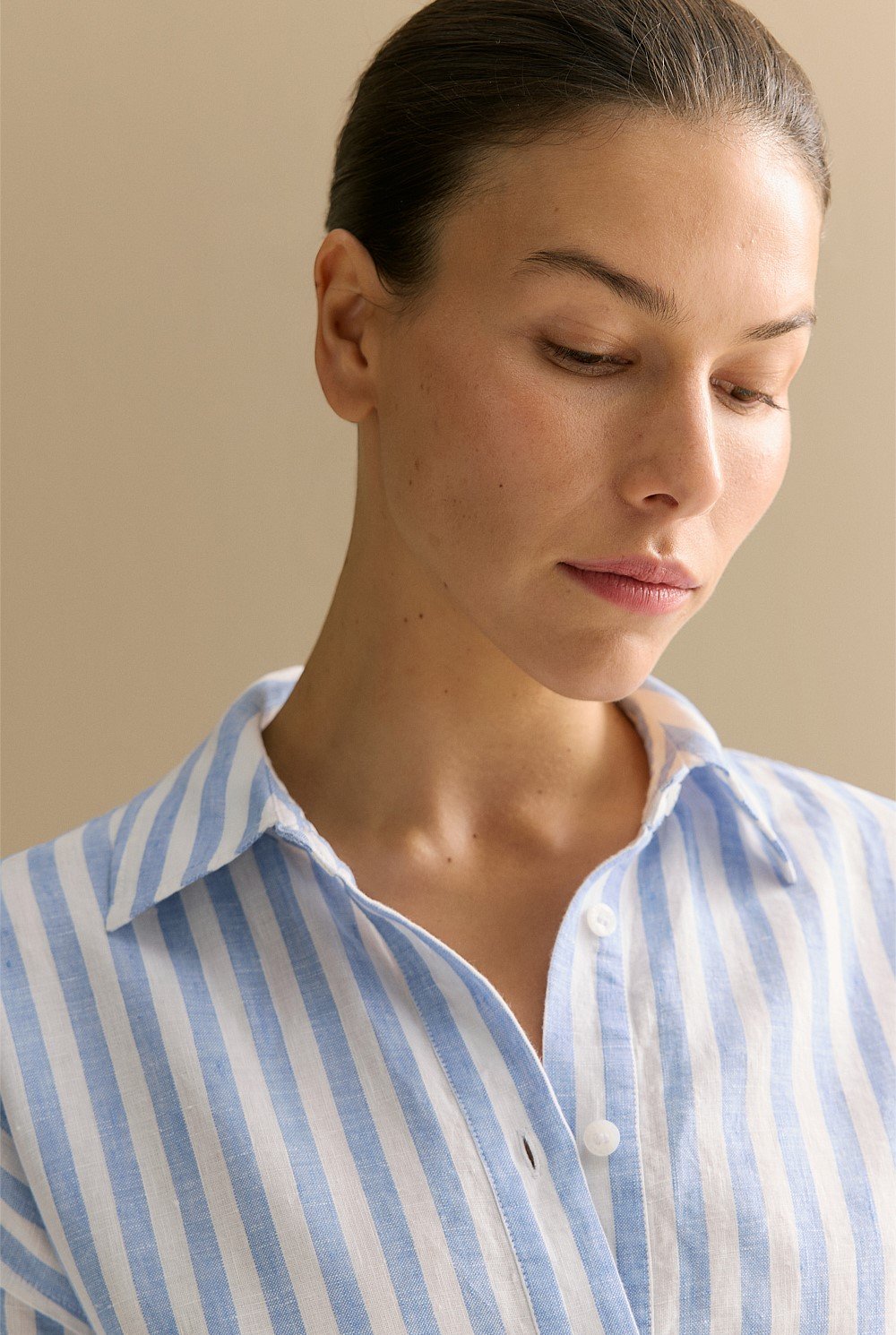 Yarn Dyed Linen Stripe Tie Front Shirt