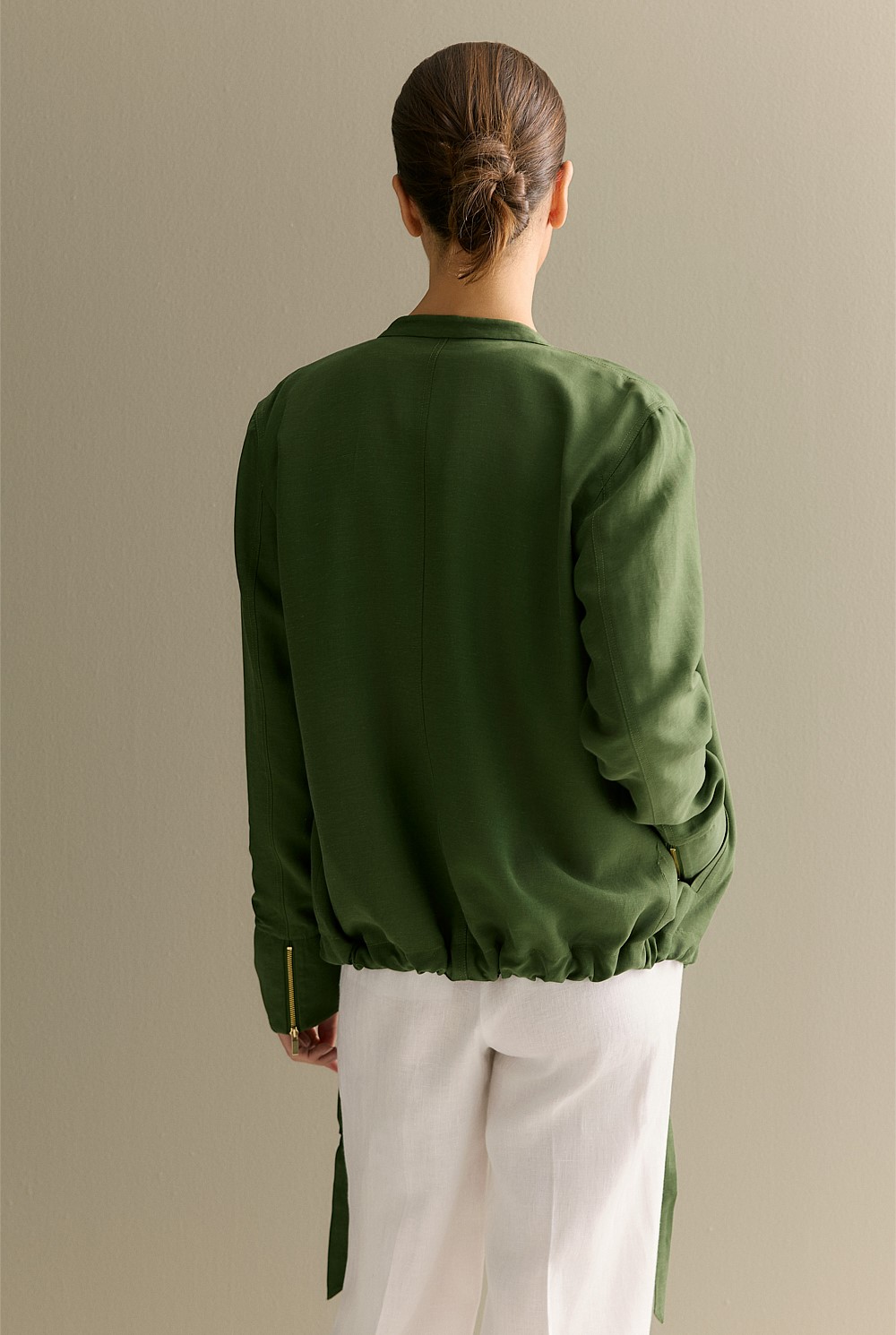 Draped Zip Through Blouson Jacket