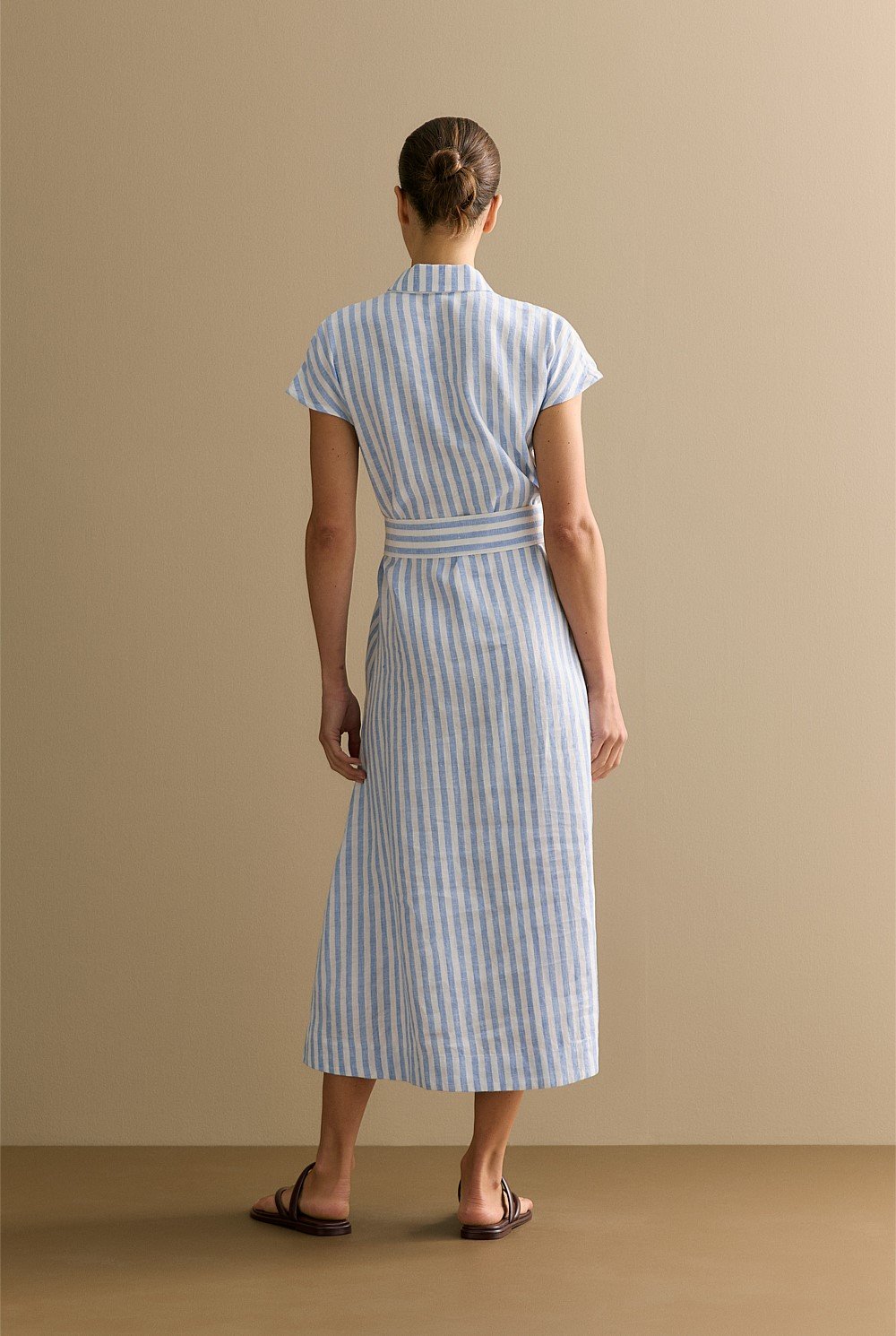 Linen Bengal Stripe Cap Sleeve Shirt Dress