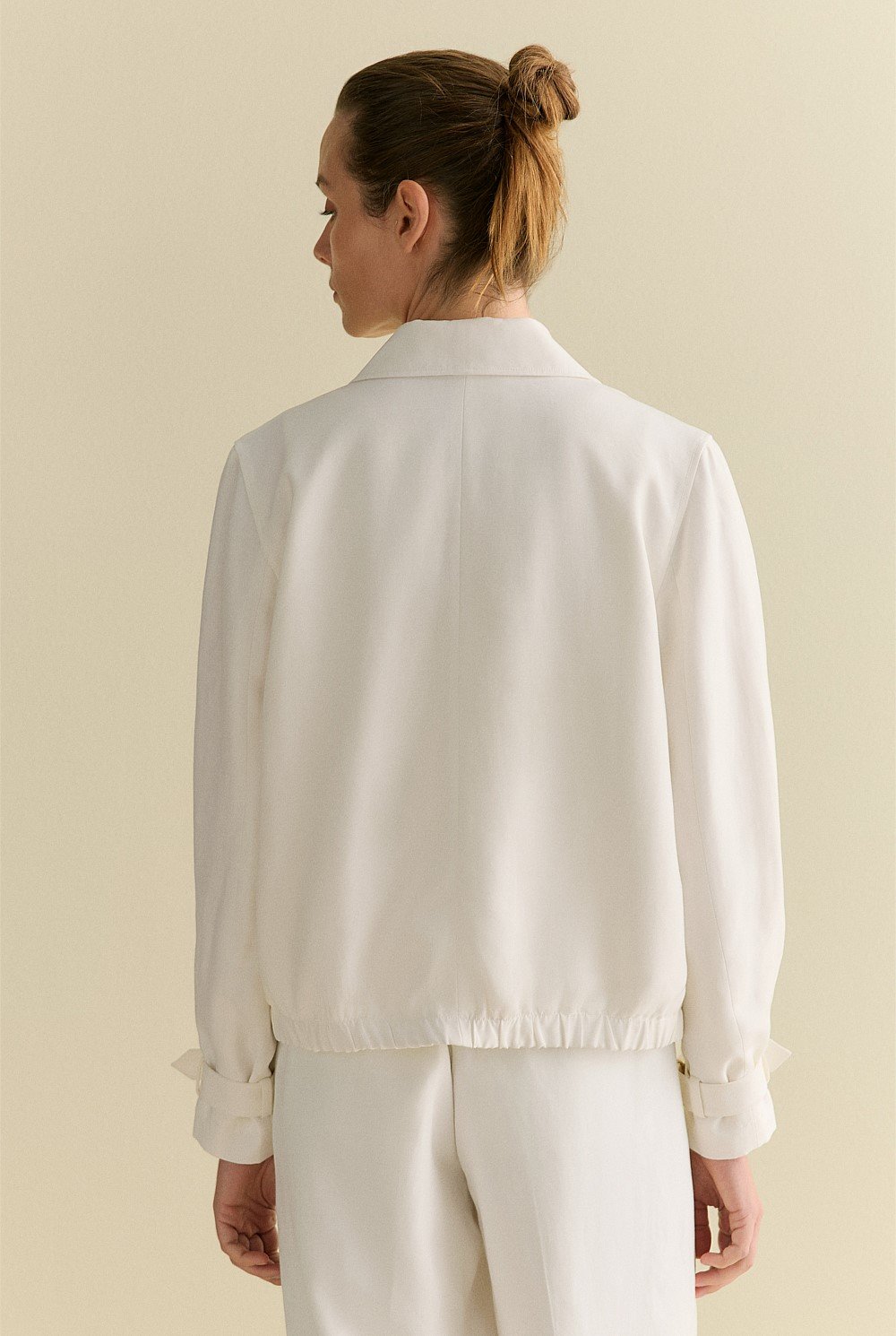 Draped Zip Through Blouson Jacket