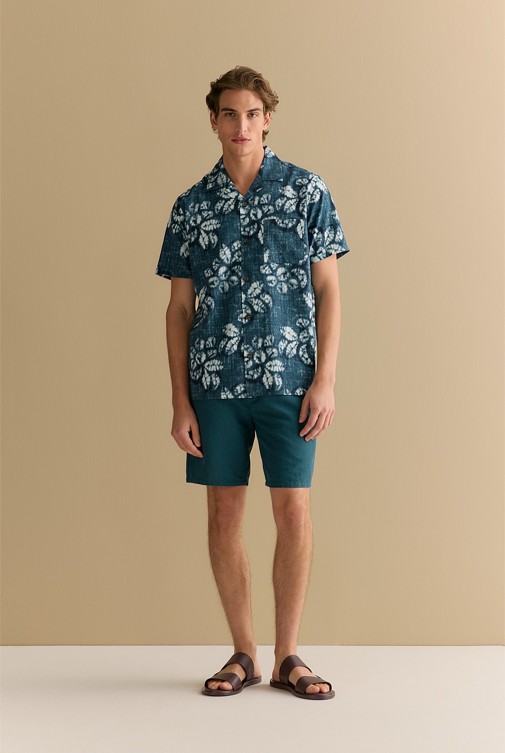 Cotton Blend Washed Floral Short Sleeve Shirt