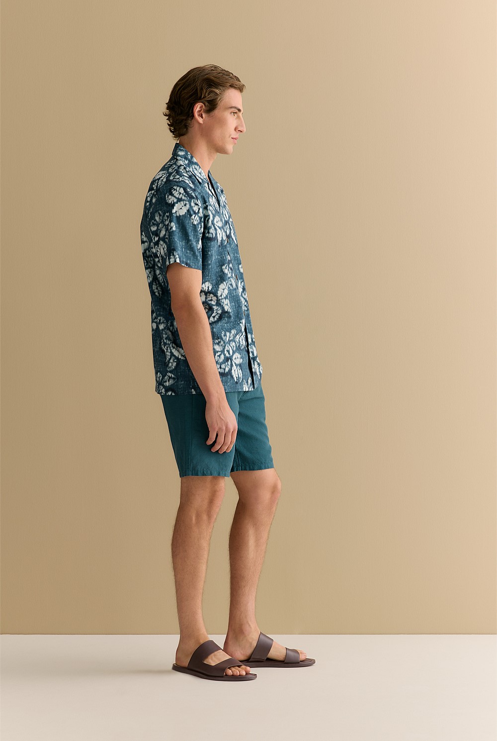 Cotton Blend Washed Floral Short Sleeve Shirt