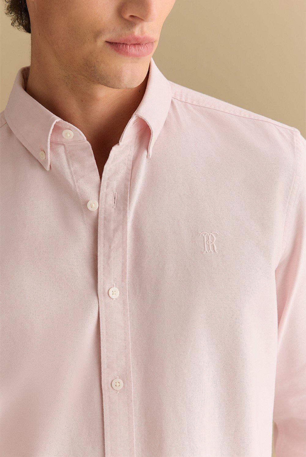 Regular Fit Yarn Dyed Cotton Monogram Oxford Shirt