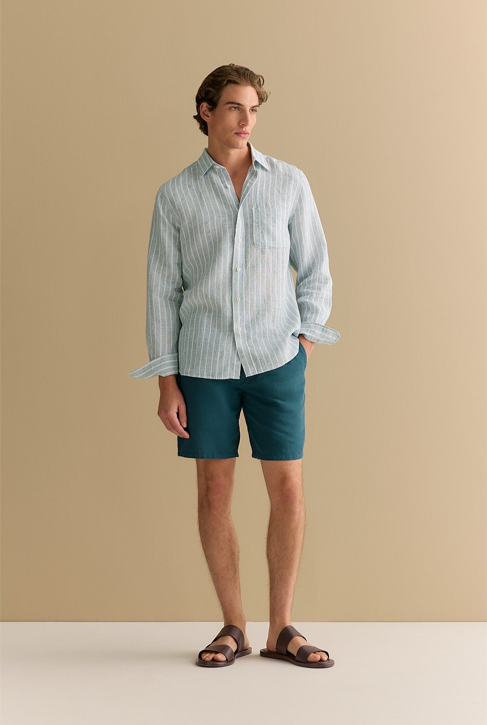 Regular Fit Linen Bold Stripe Shirt