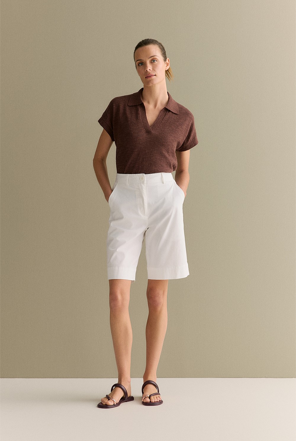 Linen Cotton Knit Relaxed Polo Top